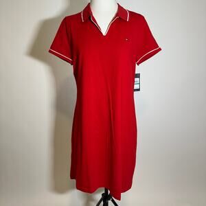 NWT Tommy Hilfiger Red Collared Mini Polo Shirt Dress Athletic Womens Size Large